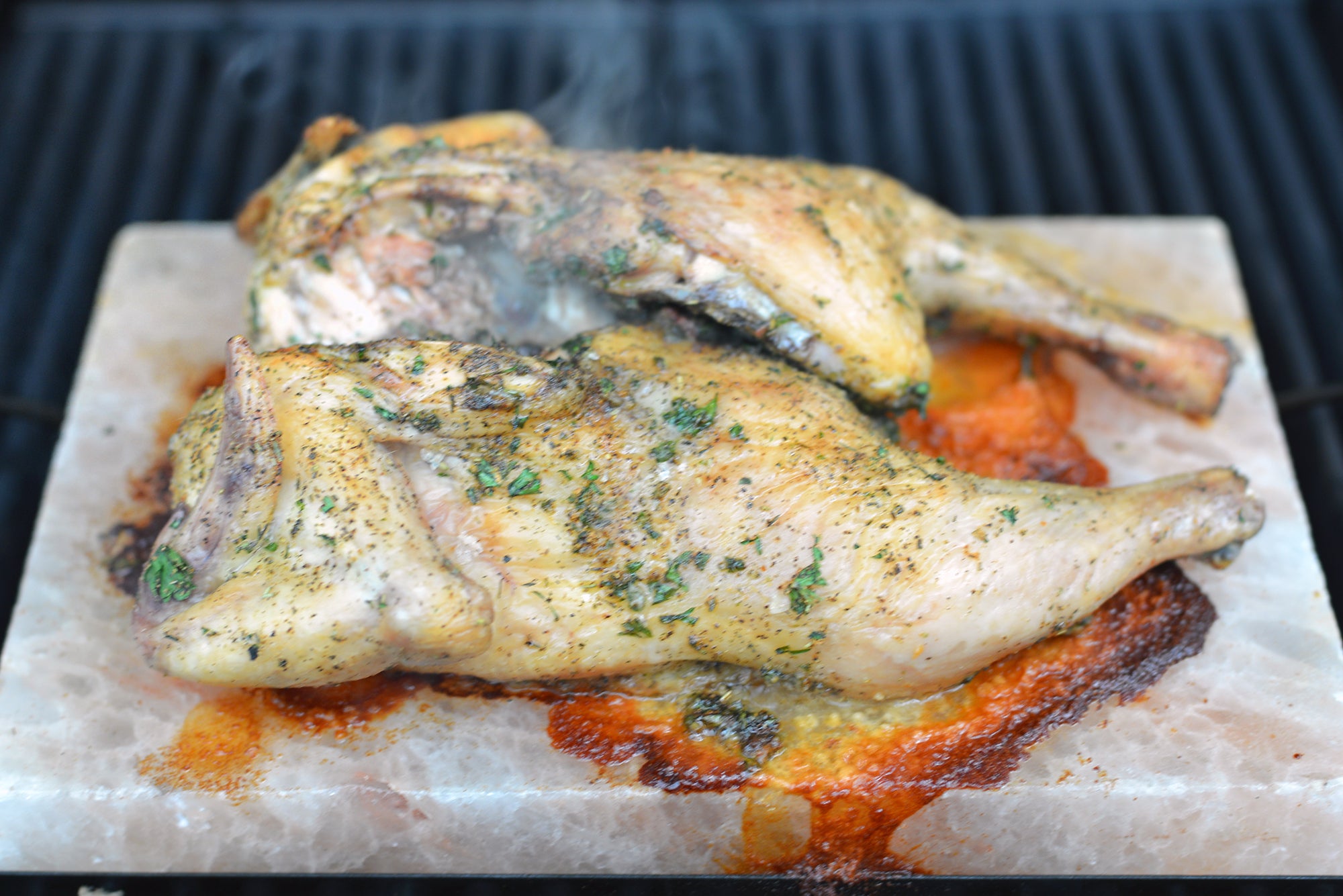 Spatchcock Chicken on Himalayan Salt Plate Barbecues Galore