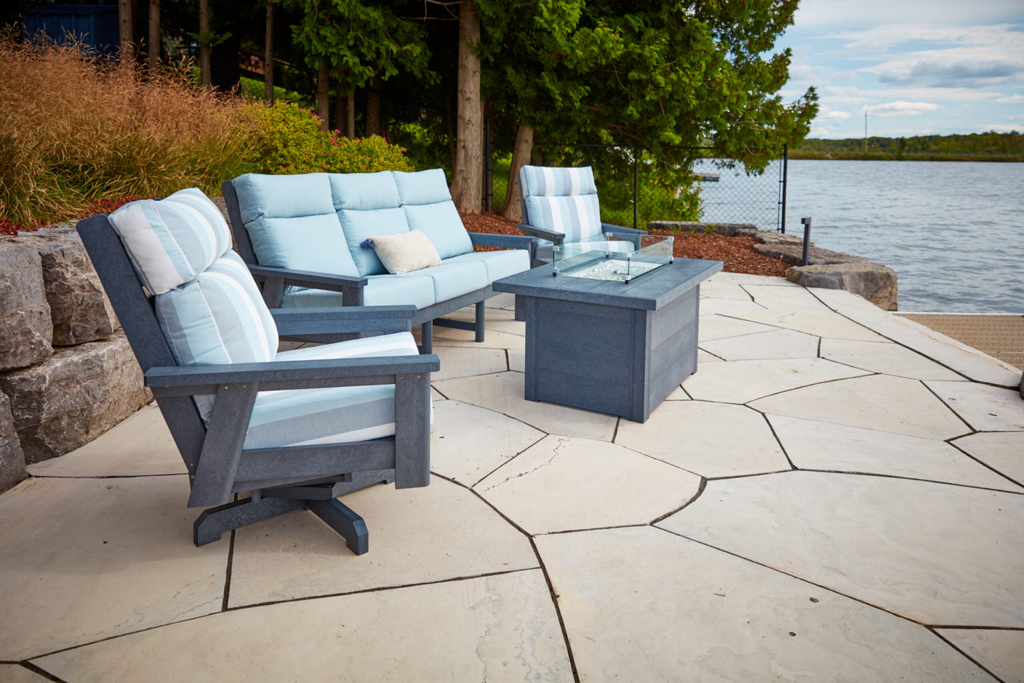 C.R. Plastic Products Charleston Deep Seating High Back Swivel Chair with Sunbrella Cushions