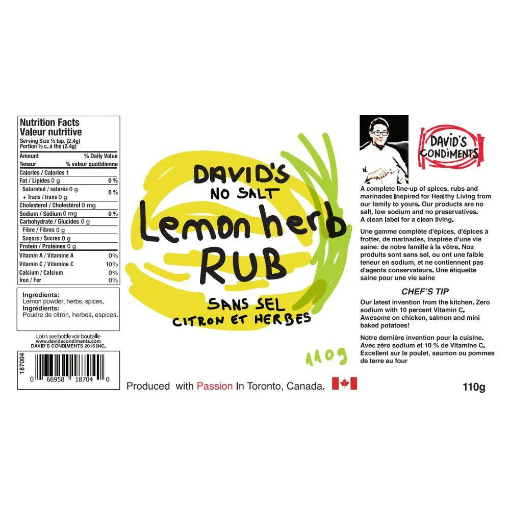 David's Rubs Edibles > Seasoning > Rub David's No Salt Lemon Herb Rub - 410 g
