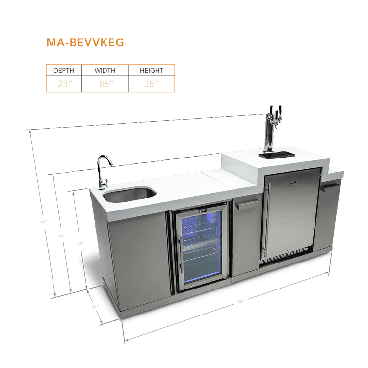Mont Alpi Outdoor Cooking > Outdoor Kitchens > Refrigeration > Island Mont Alpi Stainless Steel Outdoor Entertainment and Prep Centre with Sink, Beverage Fridge and Kegerator