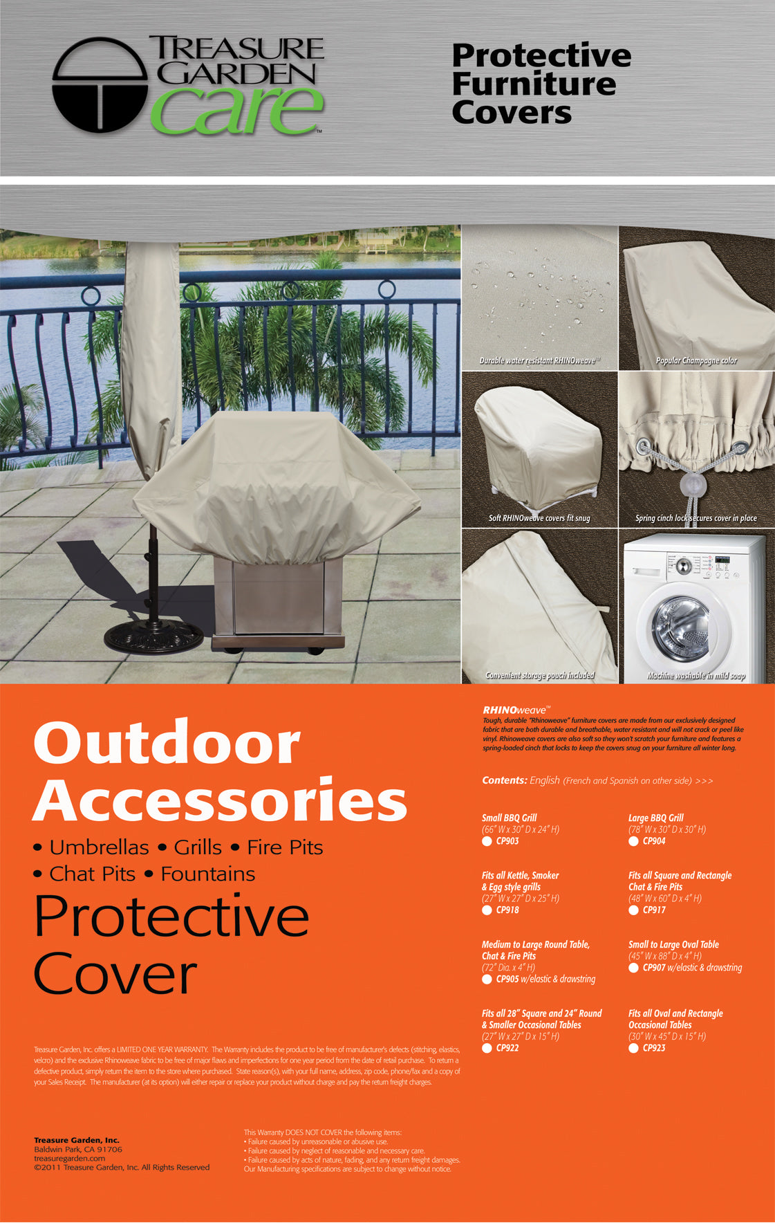 Treasure Garden CP932 49" x 49" Square Patio Furniture Cover