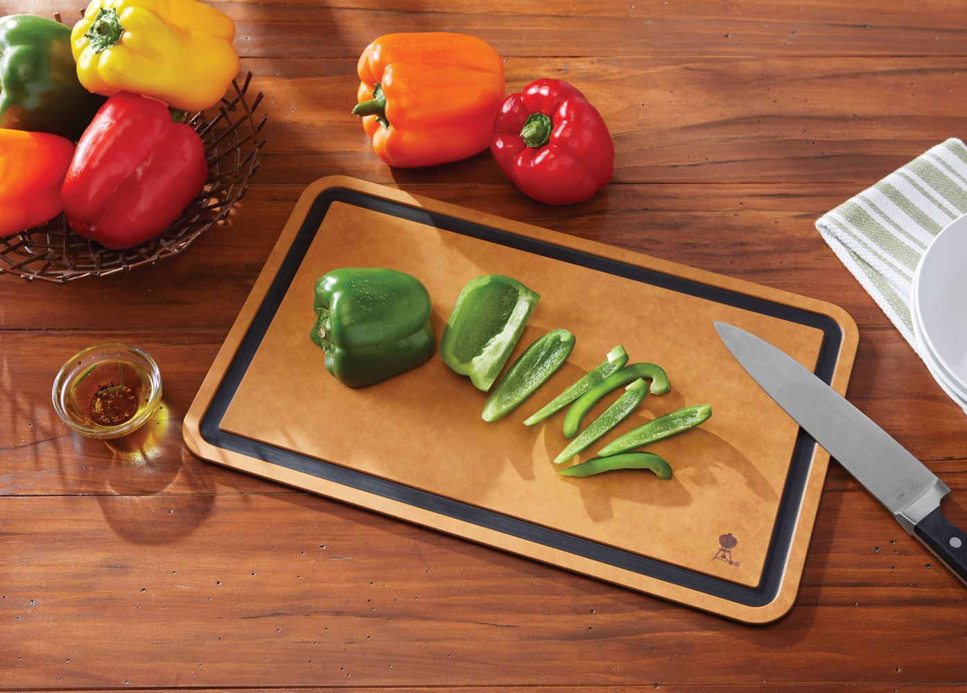 Weber Wooden Cutting Board with Sliced Vegetables