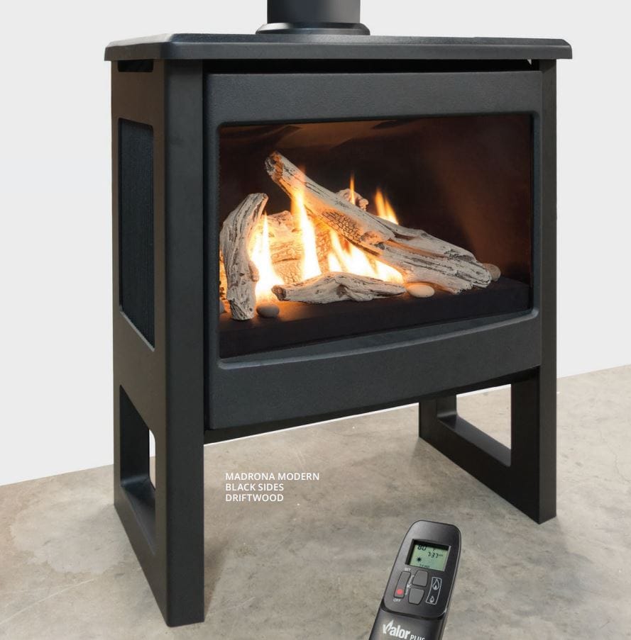Valor Fireplaces > Gas Fireplaces > Direct Vent > Freestanding Black Sides Valor Madrona Modern Freestanding Gas Fireplace