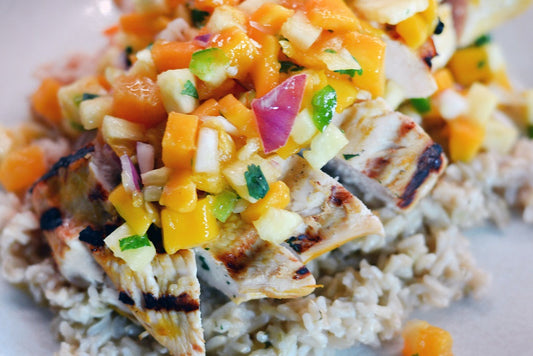 Recipe of The Month: Caribbean Chicken with Mango Salsa and Coconut Rice