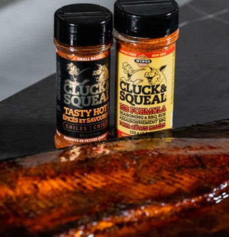 Cluck & Squeal Maple Bourbon Glazed Trout with Cluck & Squeal Rib Formula and Tasty Hot