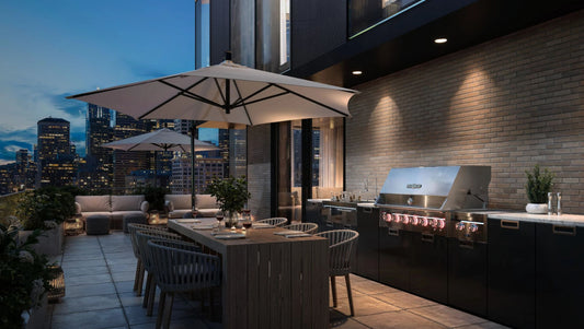 Gas BBQ set up for winter grilling on a Canadian patio