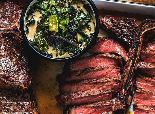 Grilled Porterhouse Steak With Creamed Greens