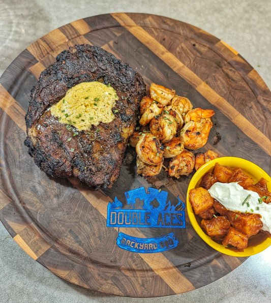Spanish Ribeye Steak & Gambas Al Ajilo