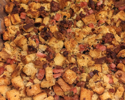 Smoked Christmas Sausage, Ham, and Herb Stuffing Recipe