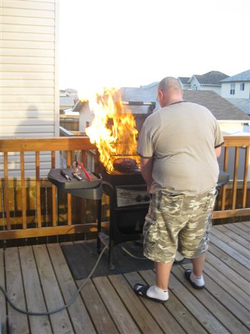 Barbecue on fire
