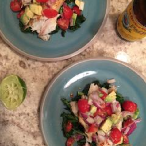 Grilled Tilapia with Crispy Kale and Tomatoes
