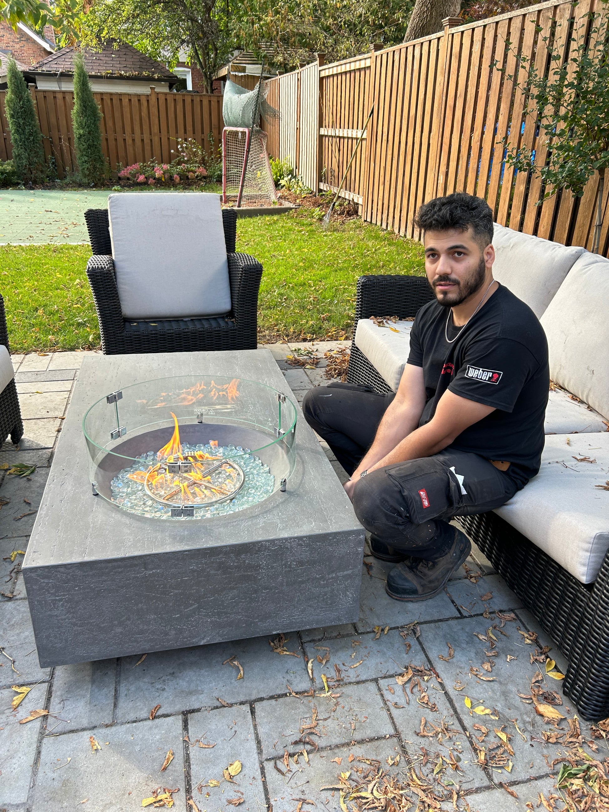 1867 Outdoor Living > Firepits > Gas Firepits 1867 The Taro Rectangular Fire Table with Offset Round Burner - Natural Gas