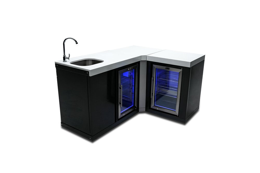 Mont Alpi Black Outdoor Entertainment and Prep Centre with Sink and Duel Beverage fridges