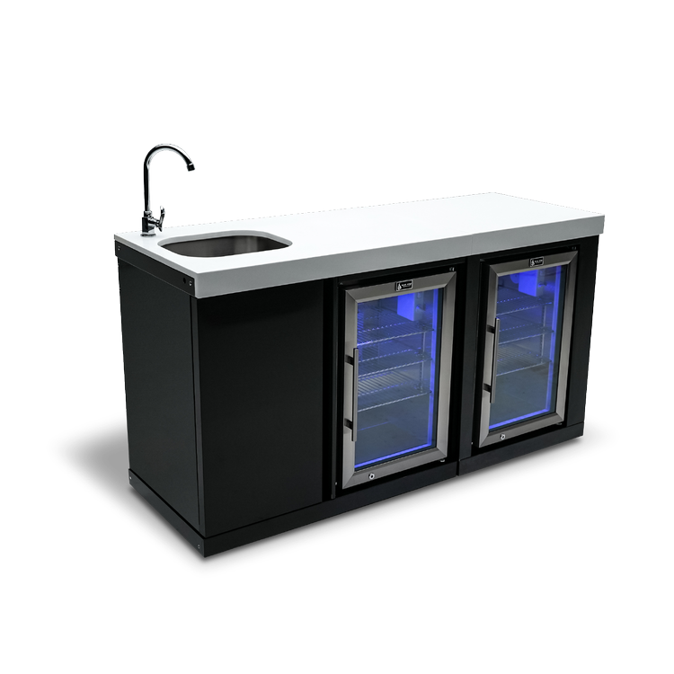 Mont Alpi Black Outdoor Entertainment and Prep Centre with Sink and Duel Beverage Fridges