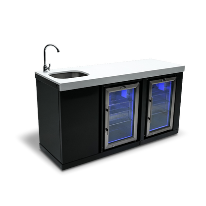 Mont Alpi Black Outdoor Entertainment and Prep Centre with Sink and Duel Beverage Fridges