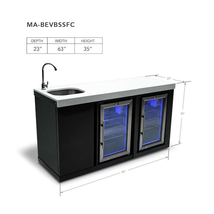 Mont Alpi Black Outdoor Entertainment and Prep Centre with Sink and Duel Beverage Fridges