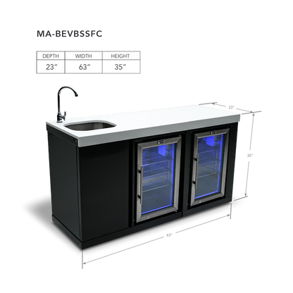 Mont Alpi Black Outdoor Entertainment and Prep Centre with Sink and Duel Beverage Fridges