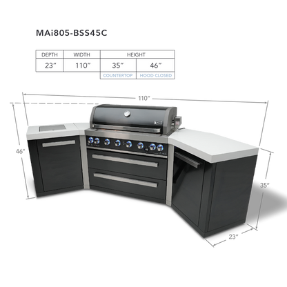 Mont Alpi Black Series 6-Burner Island with 45-degree corners