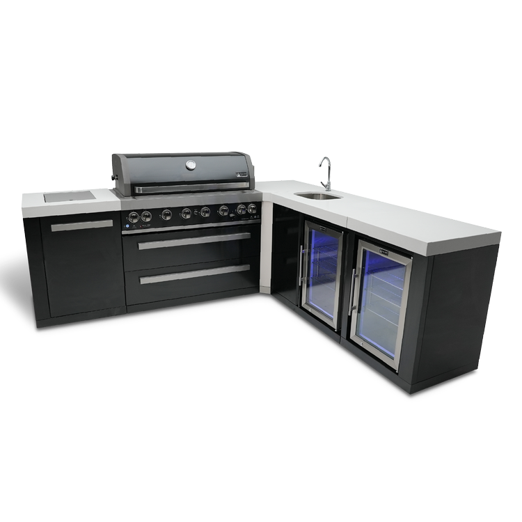 Mont Alpi Black Series with a 90-Degree Corner, Duel Beverage Fridges and Sink