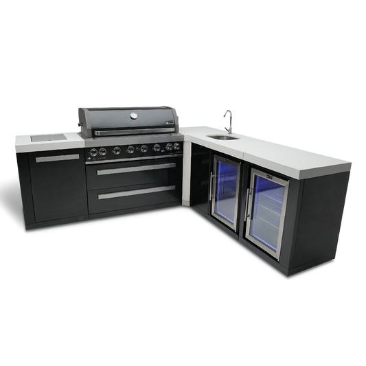 Mont Alpi Black Series with a 90-Degree Corner, Duel Beverage Fridges and Sink