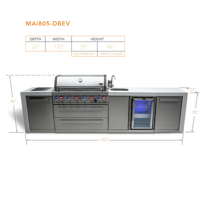 Mont Alpi 6-Burner Deluxe Island with Built in Fridge and Sink