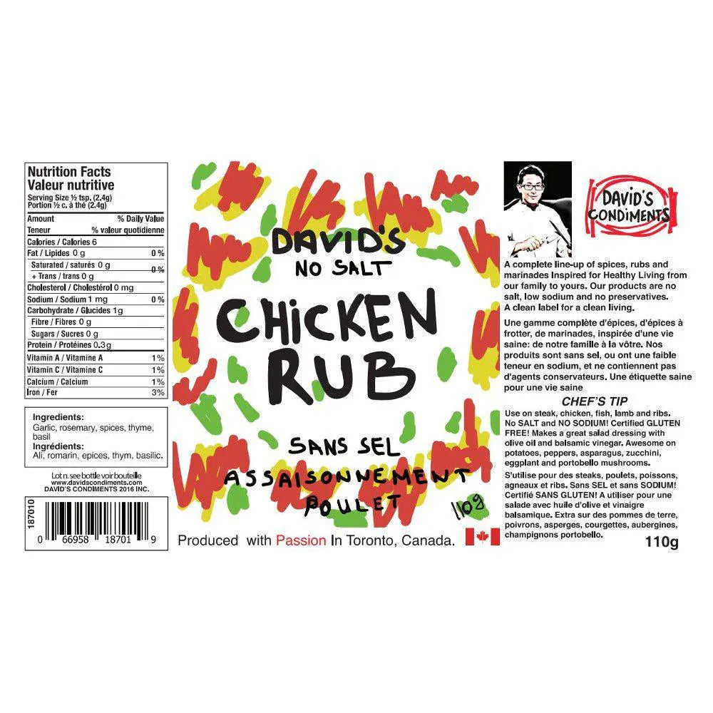 David's Rubs Edibles > Seasoning > Rubs David's No Salt Chicken Rub - 110 g
