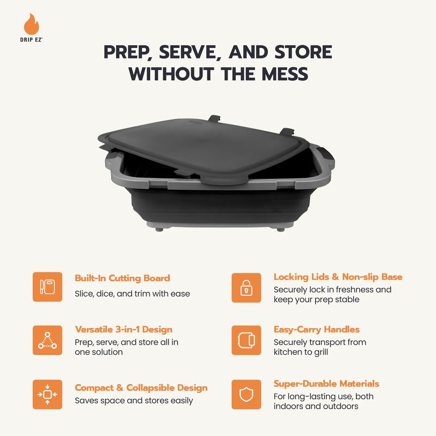 Drip Ez Barbecue Accessories > Food Preparation > Cutting Boards and Prep Tubs Black Drip Ez Collapsible Prep Tub XL V2
