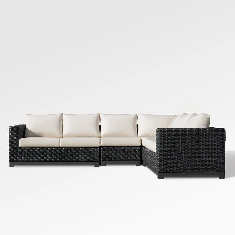 Mallin Outdoor Living > Patio Furniture > Deep Seating Sectional | Bliss Sand Cushions Enclover Trillium Sectional W/ Coffee Table - Bliss Sand Cushions