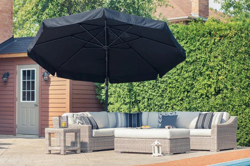 Mallin Outdoor Living > Patio Furniture > Deep Seating Sectional | Bliss Sand Cushions Enclover Tulip 5 PC Sectional W/ Coffee Table - Bliss Sand Cushions