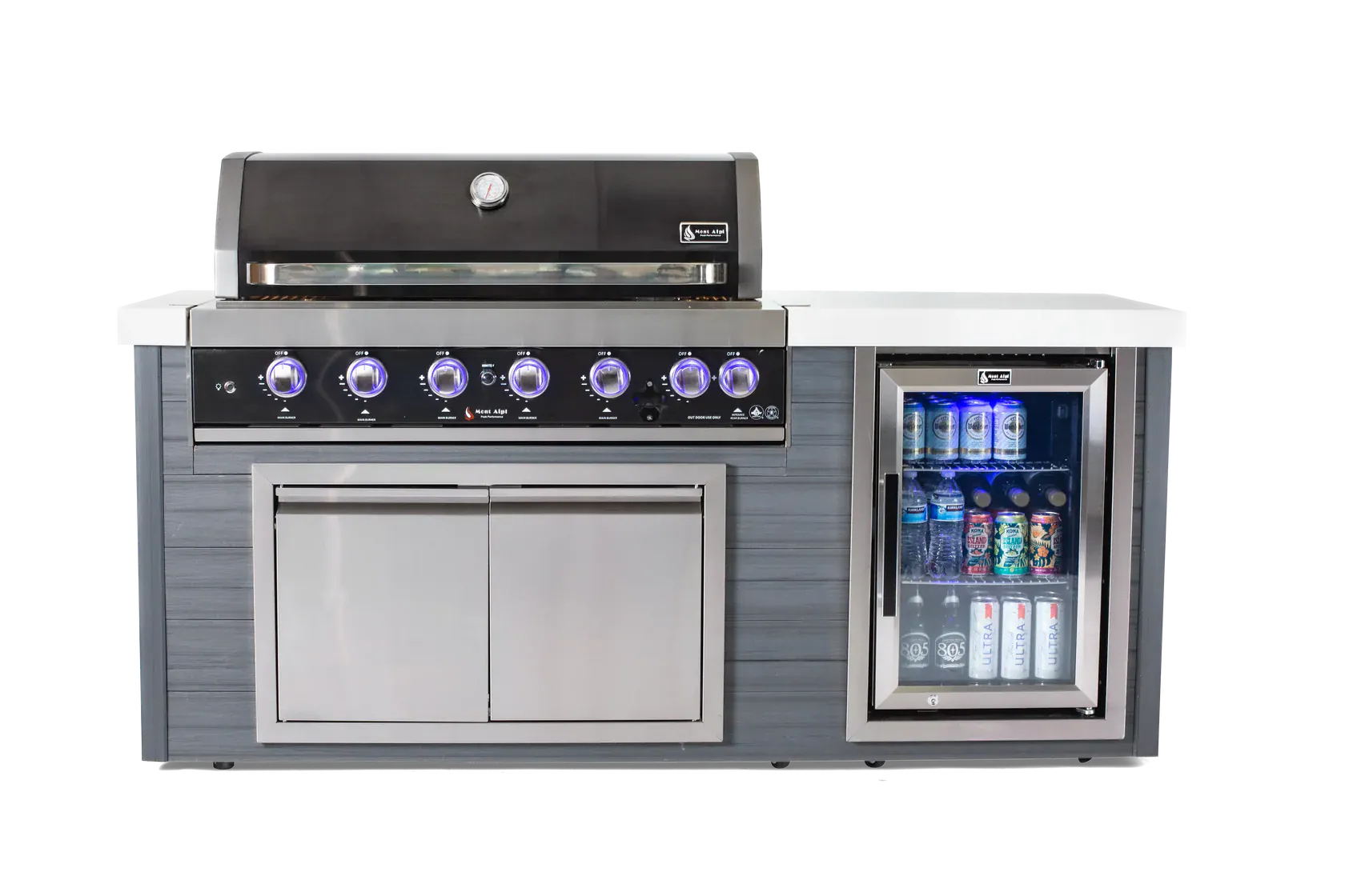 Mont Alpi Outdoor Cooking > Outdoor Kitchens > Islands Black Mont Alpi Artwood Stainless Steel 6 Burner Island