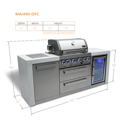 Mont Alpi Outdoor Cooking > Outdoor Kitchens > Islands Mont Alpi 4-Burner Deluxe With Fridge Cabinet