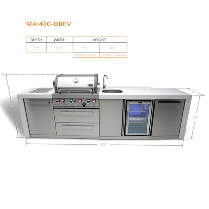 Mont Alpi Outdoor Cooking > Outdoor Kitchens > Islands Mont Alpi 4-Burner Deluxe With Fridge Cabinet and Sink