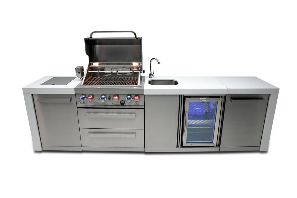 Mont Alpi Outdoor Cooking > Outdoor Kitchens > Islands Mont Alpi 4-Burner Deluxe With Fridge Cabinet and Sink