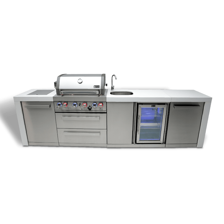 Mont Alpi Outdoor Cooking > Outdoor Kitchens > Islands Mont Alpi 4-Burner Deluxe With Fridge Cabinet and Sink