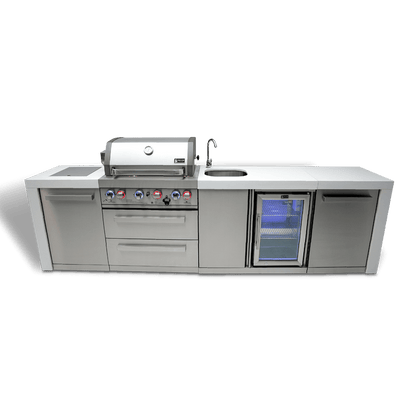 Mont Alpi Outdoor Cooking > Outdoor Kitchens > Islands Mont Alpi 4-Burner Deluxe With Fridge Cabinet and Sink