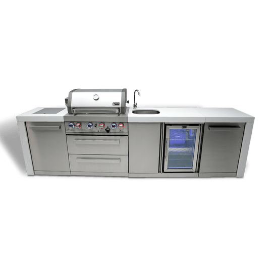 Mont Alpi Outdoor Cooking > Outdoor Kitchens > Islands Mont Alpi 4-Burner Deluxe With Fridge Cabinet and Sink