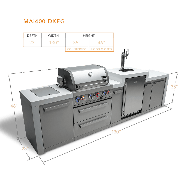 Mont Alpi Outdoor Cooking > Outdoor Kitchens > Islands Mont Alpi 4-Burner Deluxe With Kegerator