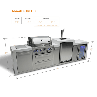 Mont Alpi Outdoor Cooking > Outdoor Kitchens > Islands Mont Alpi 4-Burner Deluxe With Kegerator and Fridge