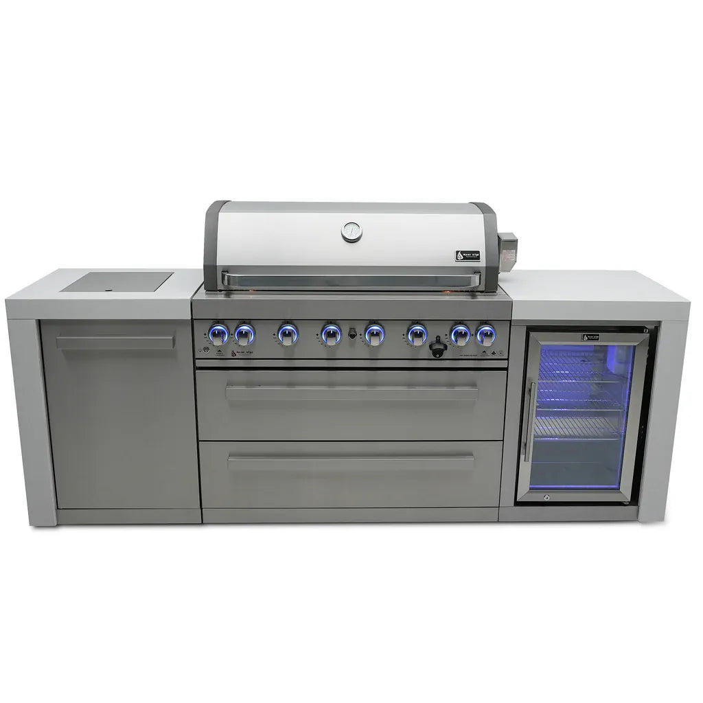 Mont Alpi Outdoor Cooking > Outdoor Kitchens > Islands Mont Alpi 6-Burner Deluxe Island with Beverage Fridge