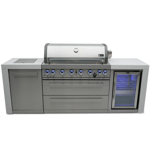 Mont Alpi Outdoor Cooking > Outdoor Kitchens > Islands Mont Alpi 6-Burner Deluxe Island with Beverage Fridge