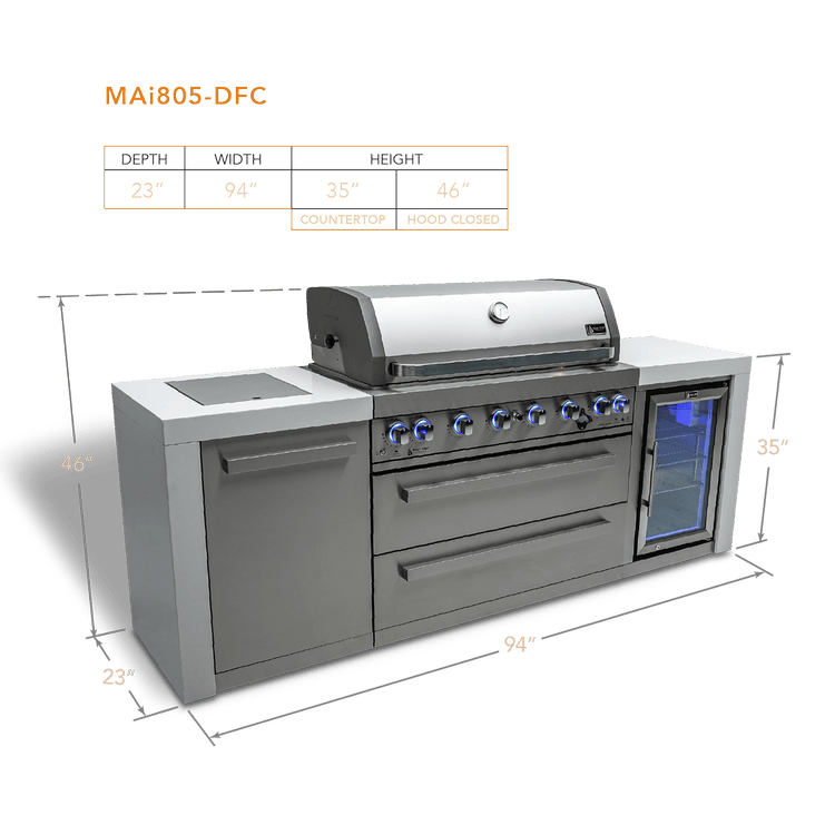 Mont Alpi Outdoor Cooking > Outdoor Kitchens > Islands Mont Alpi 6-Burner Deluxe Island with Beverage Fridge