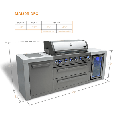 Mont Alpi Outdoor Cooking > Outdoor Kitchens > Islands Mont Alpi 6-Burner Deluxe Island with Beverage Fridge