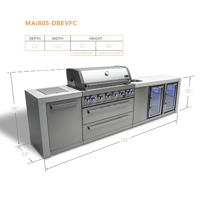 Mont Alpi Outdoor Cooking > Outdoor Kitchens > Islands Mont Alpi 6-Burner Deluxe Island with Built in Duel Fridges and Sink