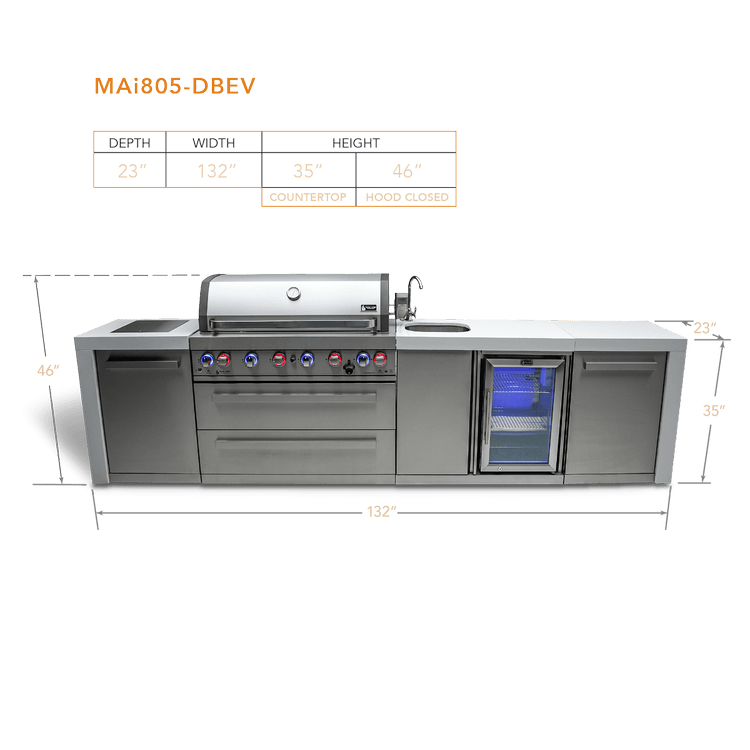 Mont Alpi Outdoor Cooking > Outdoor Kitchens > Islands Mont Alpi 6-Burner Deluxe Island with Built in Fridge and Sink