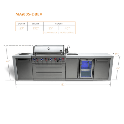 Mont Alpi Outdoor Cooking > Outdoor Kitchens > Islands Mont Alpi 6-Burner Deluxe Island with Built in Fridge and Sink