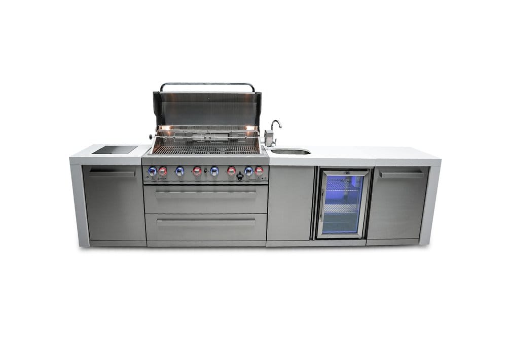Mont Alpi Outdoor Cooking > Outdoor Kitchens > Islands Mont Alpi 6-Burner Deluxe Island with Built in Fridge and Sink