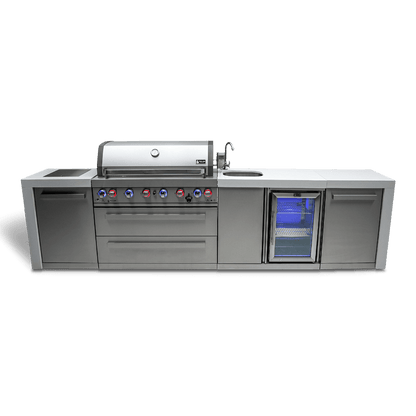 Mont Alpi Outdoor Cooking > Outdoor Kitchens > Islands Mont Alpi 6-Burner Deluxe Island with Built in Fridge and Sink