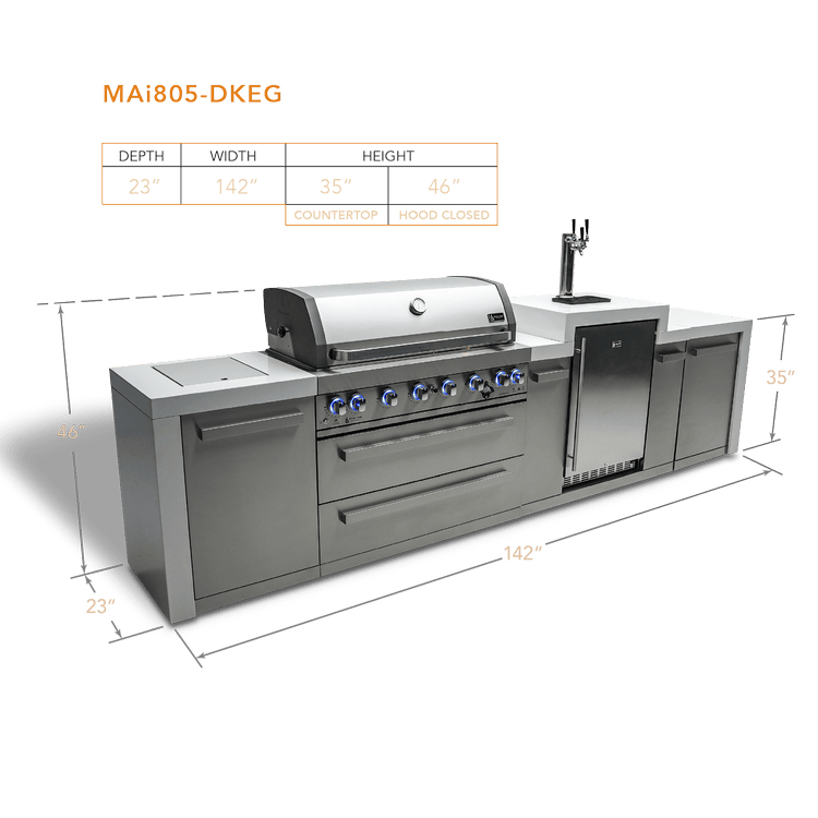 Mont Alpi Outdoor Cooking > Outdoor Kitchens > Islands Mont Alpi 6-Burner Deluxe Island with Kegerator