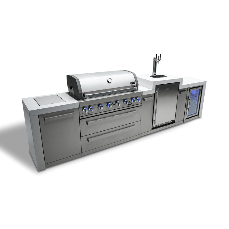 Mont Alpi Outdoor Cooking > Outdoor Kitchens > Islands Mont Alpi 6-Burner Deluxe Island with Kegerator and Beverage Fridge