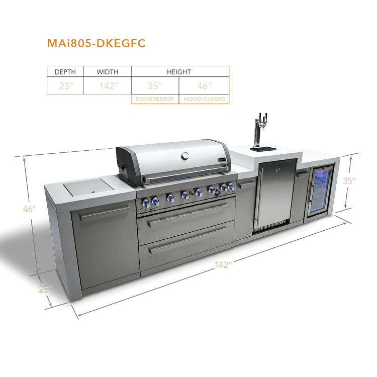 Mont Alpi Outdoor Cooking > Outdoor Kitchens > Islands Mont Alpi 6-Burner Deluxe Island with Kegerator and Beverage Fridge